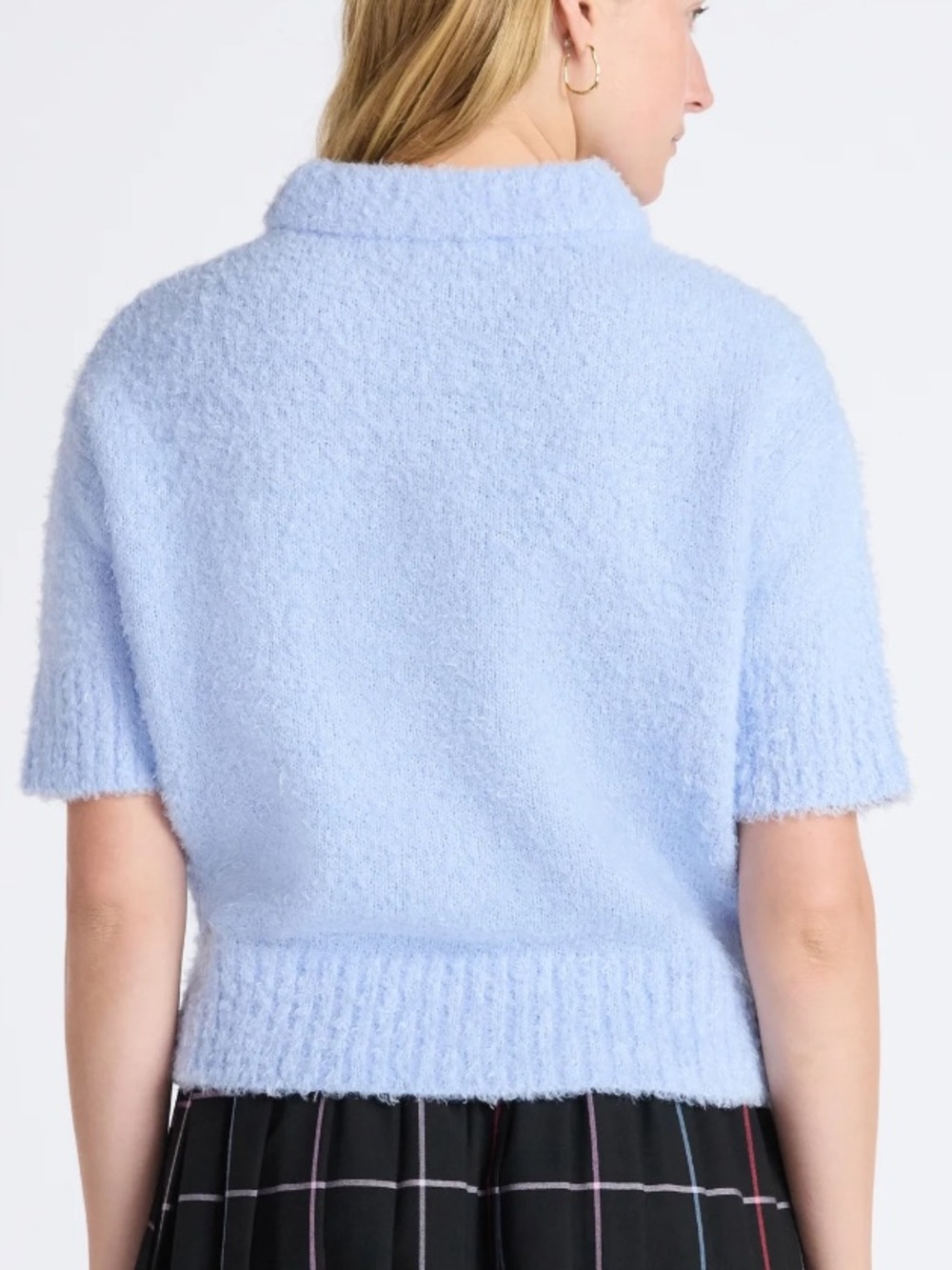 Free Assembly Women's Light Blue Mock Neck Wedge Sweater with Short Sleeves - Picture 2 of 6
